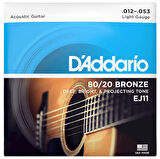 D'Addario EJ11 80/20 Bronze Acoustic Guitar Strings, Light, 12-53 012-053 Takım Tel Akustik Gitar Teli