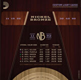 D'Addario NB1152 Nickel Bronze Acoustic Guitar Strings, Custom Light, 11-52 Takım Tel Akustik Gitar Teli 011-052