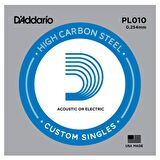 D'Addario Acoustic or Electric Plain Stell Singles .010 - PL010 Elektro ve Akustik Gitar Tek Tel