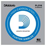 D'Addario Acoustic or Electric Plain Stell Singles .016 - PL016 Elektro ve Akustik Gitar Tek Tel
