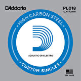 D'Addario Acoustic or Electric Plain Stell Singles .018 - PL018 Elektro ve Akustik Gitar Tek Tel