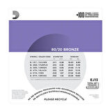 D'Addario EJ13 80/20 Bronze Acoustic Guitar Strings, Custom Light, 11-52 Takım Tel Akustik Gitar Teli 011-052