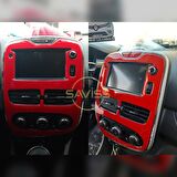 Renault Clio4 Double Teyp uyumlu Full Set Kırmız Torpido Konsol Maun Kaplama (Kırmızı)