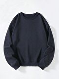 Kadın Oversize Bisiklet Yaka Basic Düz Sweatshirt
