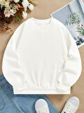 Kadın Oversize Bisiklet Yaka Basic Düz Sweatshirt