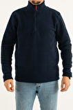 Souris Erkek Lacivert Standart Kalıp Anti-Pilling Tüylenme Yapmayan Yarım Fermuar Polar Sweatshirt