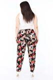 Siyah Desenli Esnek Büyük Beden Pantolon 19D-0991