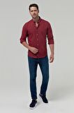 Ds Damat Slim Fit Kırmızı Düz Keten Görünümlü Gömlek 8HC02ORT64265 8HC02ORT64265