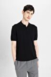 DeFacto Slim Fit Dar Kesim Kısa Kollu Basic Düz Siyah Triko Polo Tişört Y5369AZ24SMBK81