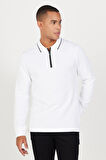 Erkek Beyaz Slim Fit Dar Kesim Polo Yaka %100 Pamuk Petekli Tişört
