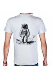 Astronaut T-shirt %100 Pamuklu Beyaz Penye Basic Erkek Tişört