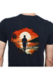 Man On Island T-shirt %100 Pamuklu Siyah Penye Basic Erkek Tişört