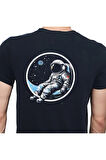 Man On The Moon T-shirt %100 Pamuklu Siyah Penye Basic Erkek Tişört