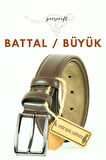 Parscraft Battal Boy / Büyük Beden 3,5 cm Kahve Klasik Erkek Hakiki Deri Kemer