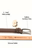 Parscraft Battal Boy / Büyük Beden 3,5 cm Kahve Klasik Erkek Hakiki Deri Kemer