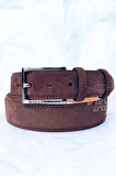 Hakiki Süet Deri Kahverengi Erkek Kemer 3,5 cm Orijinal Klasik Kumaş Pantolon Kemeri