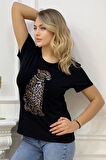 Kaplan Crystal Taşlı Büyük Beden Regular Fit Plus Size Beyaz Şık Kadın T-shirt