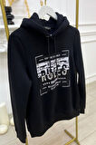 Crystal Taşlı Içi Polarlı Cepli Kapüşonlu Üç Iplik Şardonlu Kadın Sweatshirt