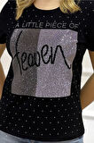 Heaven Crystal Taşlı Büyük Beden Bisiklet Yaka Pamuk Kırmızı Kadın T-Shirt L XL 2XL 3XL