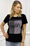 Heaven Crystal Taşlı Büyük Beden Bisiklet Yaka Pamuk Kırmızı Kadın T-Shirt L XL 2XL 3XL