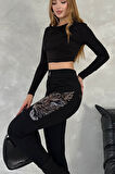 Toparlayıcı Çelik Kumaş Leopar Crystal Taşlı Likralı Kalın Kadın Tayt Pantalon