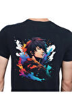 Splash Anime T-shirt %100 Pamuklu Siyah Penye Basic Erkek Tişört