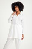 Toridas Günlük Rahat Baharlık Salaş Gömlek Yaka Elbise bt405beyaz5