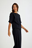 Toridas Keten Günlük Rahat Beli Lastikli Kadın İkili Takım Alt Üst LN10siyah3