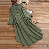 Toridas Günlük Salaş Büzgü Detaylı Yazlık Uzun Kadın Elbise bt360haki