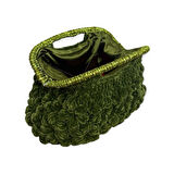 El Yapımı Yeşil Çiçekli Kadife Tığ İşi Tasarımcı Çantası – Benzersiz ve Gösterişli Bir Parça
