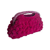 El Yapımı Fuşya Macenta Kadife Tığ İşi Tasarımcı Çantası – Benzersiz ve Gösterişli Bir Parça