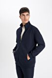 DeFacto Comfort Regular Fit Rahat Kesim Dik Yaka Cepli Basic Düz Fermuarlı Sweatshirt D4971AX24AUNV163