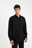 DeFacto %100 Pamuk Regular Fit Polo Yaka Oxford Basic Düz Uzun Kollu Siyah Gömlek A8028AX24AUBK81