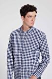 D'S Damat Slim Fit Lacivert Kareli Ekoseli Gömlek 7HC02ORT09265