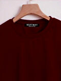 Unisex Oversize Bisiklet Yaka Düz Basic T-Shirt - BORDO