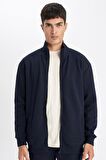 DeFacto Comfort Regular Fit Rahat Kesim Dik Yaka Cepli Basic Düz Fermuarlı Sweatshirt D4971AX24AUNV163