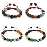 Makrome Örgülü Küre Kesim Multicolor Doğaltaş Kombinli Aile Başarı Bilekliği(4'lü Set)
