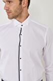 Erkek Beyaz-siyah Slim Fit Dar Kesim %100 Pamuk Ata Yaka Gömlek