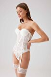 Pierre Cardin Kadın Ekru 4038 Princess Balenli Desteksiz Büstiyer Takımı