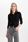 DeFacto Slim Fit Dar Kesim Polo Yaka Basic Düz Fitilli Kaşkorse Uzun Kollu Tişört C1326AX24SPBK81