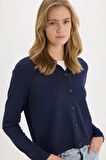 Regular Fit Polo Yaka Basic Düz Triko Hırka