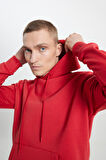 Erkek Kırmızı Standart Fit Normal Kesim Içi Polarlı 3 Iplik Kapüşonlu Pamuklu Sweatshirt
