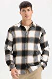 DeFacto Regular Fit Polo Yaka Kareli Flanel Uzun Kollu Gömlek D5835AX24AUBN279