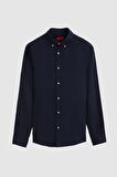 Ds Damat Slim Fit Lacivert Armürlü Düğmeli Yaka Pamuklu Gömlek 5HC02ORT07265 5HC02ORT07265