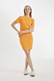 DeFacto Coool Bodycon Vücudu Saran Bisiklet Yaka Fitilli Kaşkorse Kısa Kollu Mini Elbise C1503AX24SPYL157