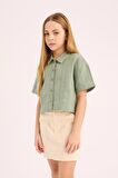 DeFacto Kız Çocuk Cropped Fit Keten Kısa Kollu Gömlek D9143A825SMGN1107