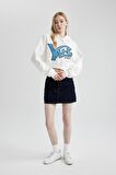 DeFacto Coool Yale University Oversize Geniş Kalıp Kapüşonlu Crop Sweatshirt C3092AX24SPWT32