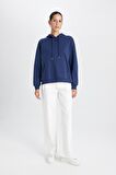 DeFacto Relax Fit Kapüşonlu Kanguru Cepli Kalın Basic Düz Sweatshirt W1240AZ24WNNV42