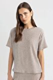 DeFacto Relax Fit Bisiklet Yaka Bürümcük Kısa Kollu Tişört C3843AX24SPGR302