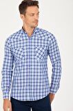 Slim Fit Lacivert Kareli Spor Gömlek | S